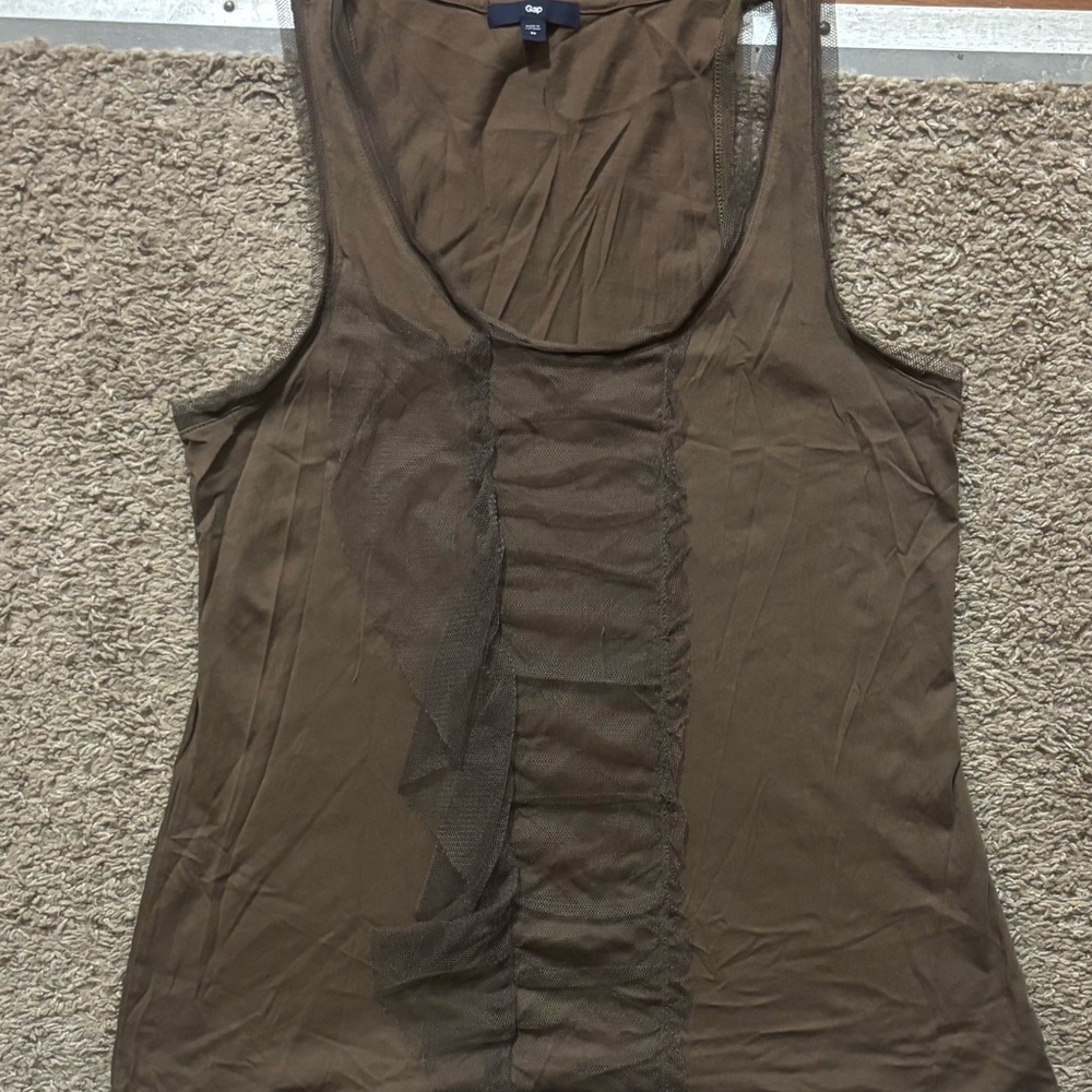 GAP Brown Tank Top with Tulle Detail Woman’s Md Racer Back Like New
